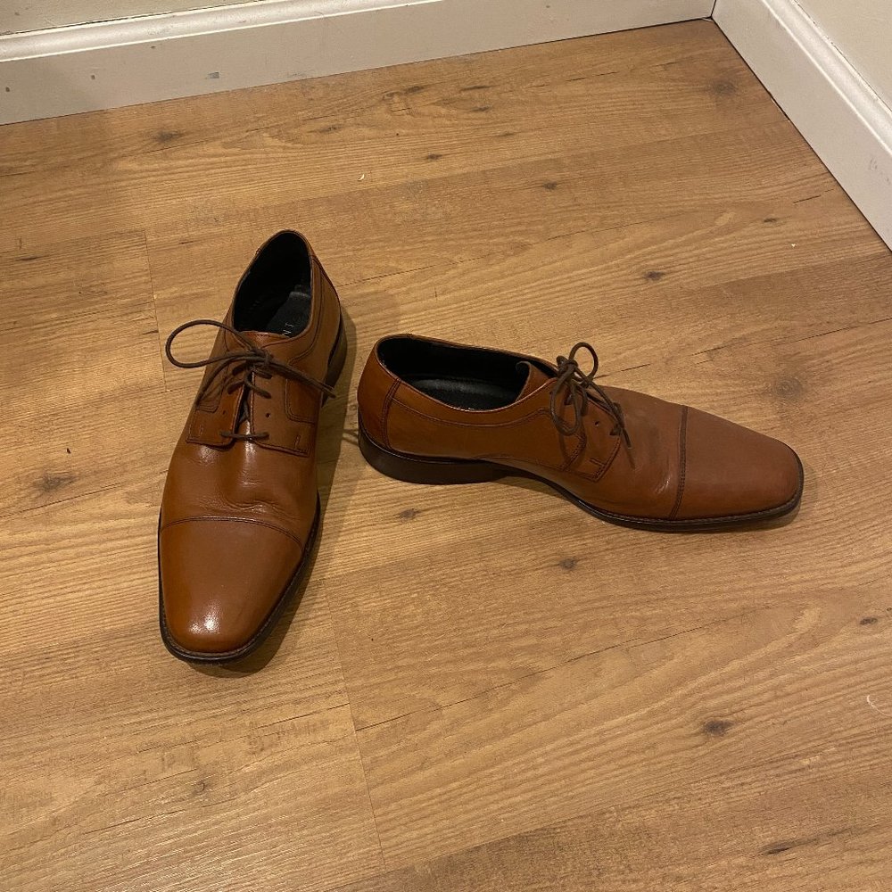 Johnston & Murphy Brown Leather Oxford Shoes Novick Brown Cap Toe Lace Up M 12